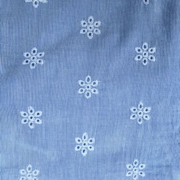 H&M boho peasant blouse blue white pinstripe eyelet lace up front long sleeve L​ - Picture 5 of 9